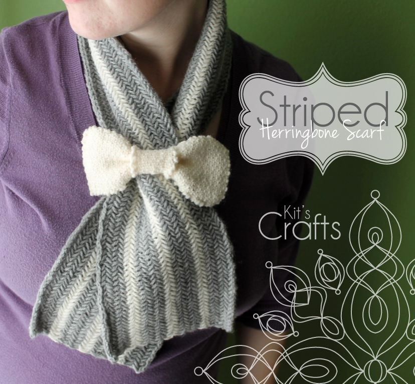 Kit's Crafts - Striped Knit Herringbone Scarf